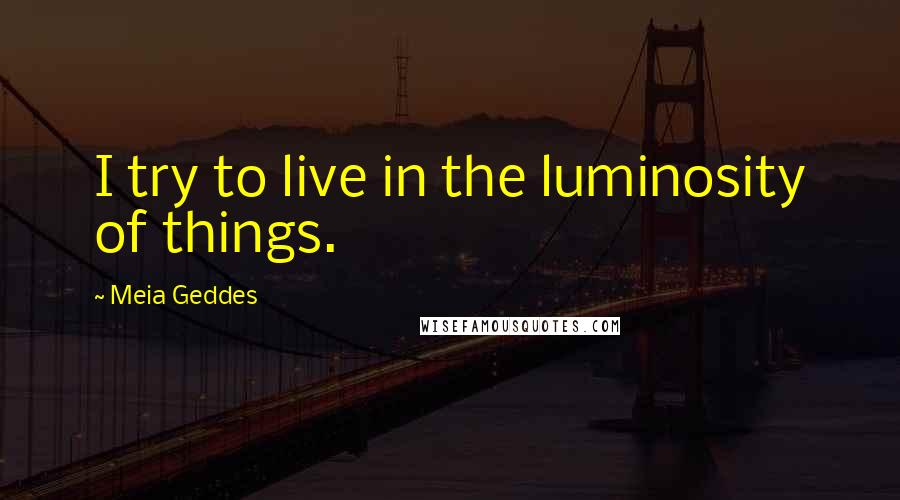 Meia Geddes Quotes: I try to live in the luminosity of things.