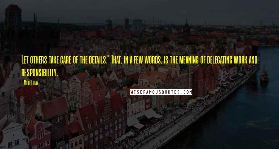 Meir Liraz Quotes: Let others take care of the details." That, in a few words, is the meaning of delegating work and responsibility.