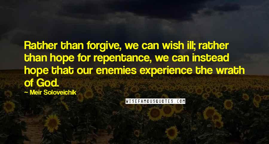 Meir Soloveichik Quotes: Rather than forgive, we can wish ill; rather than hope for repentance, we can instead hope that our enemies experience the wrath of God.