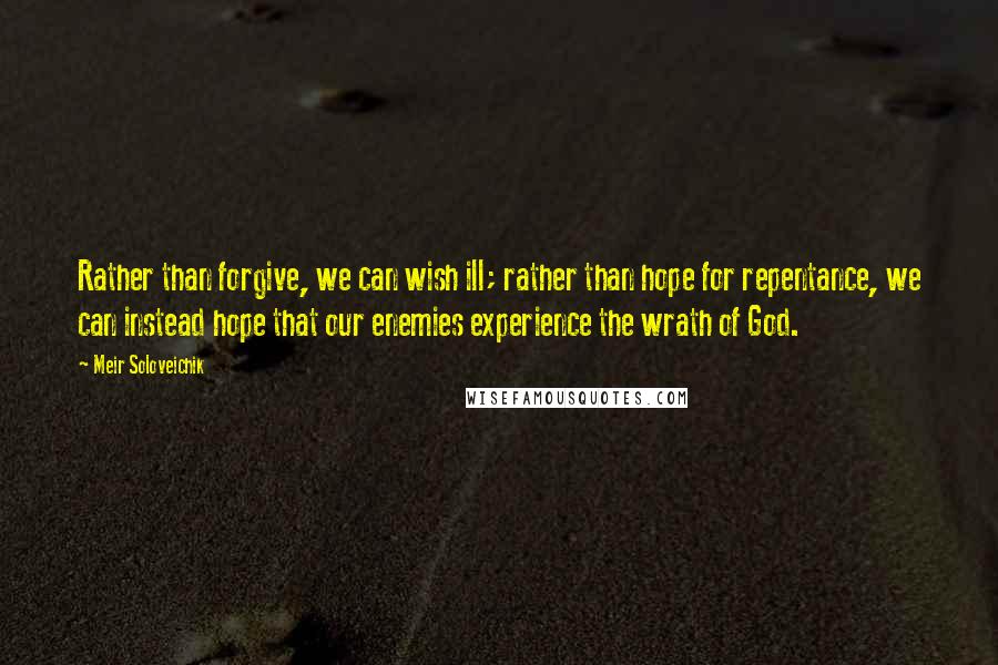 Meir Soloveichik Quotes: Rather than forgive, we can wish ill; rather than hope for repentance, we can instead hope that our enemies experience the wrath of God.