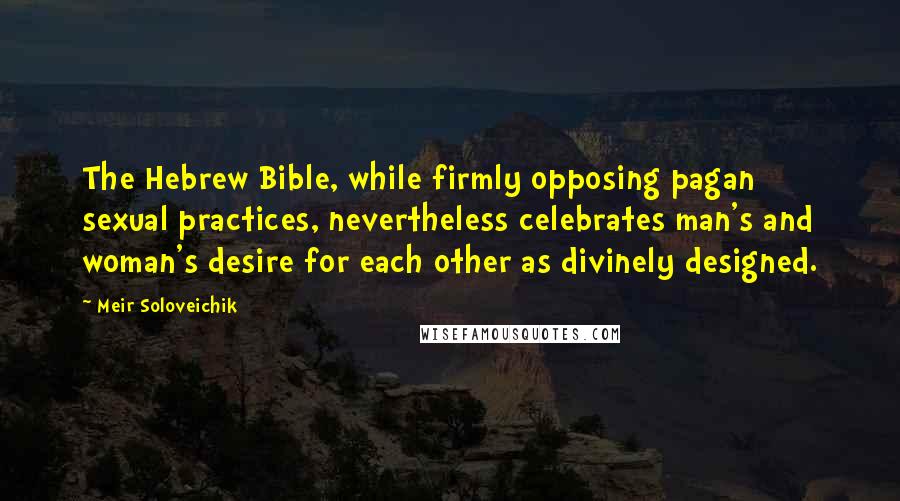 Meir Soloveichik Quotes: The Hebrew Bible, while firmly opposing pagan sexual practices, nevertheless celebrates man's and woman's desire for each other as divinely designed.