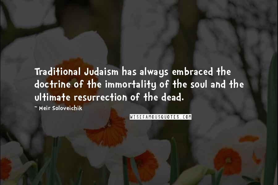 Meir Soloveichik Quotes: Traditional Judaism has always embraced the doctrine of the immortality of the soul and the ultimate resurrection of the dead.