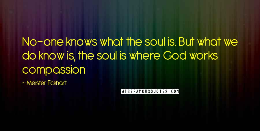 Meister Eckhart Quotes: No-one knows what the soul is. But what we do know is, the soul is where God works compassion