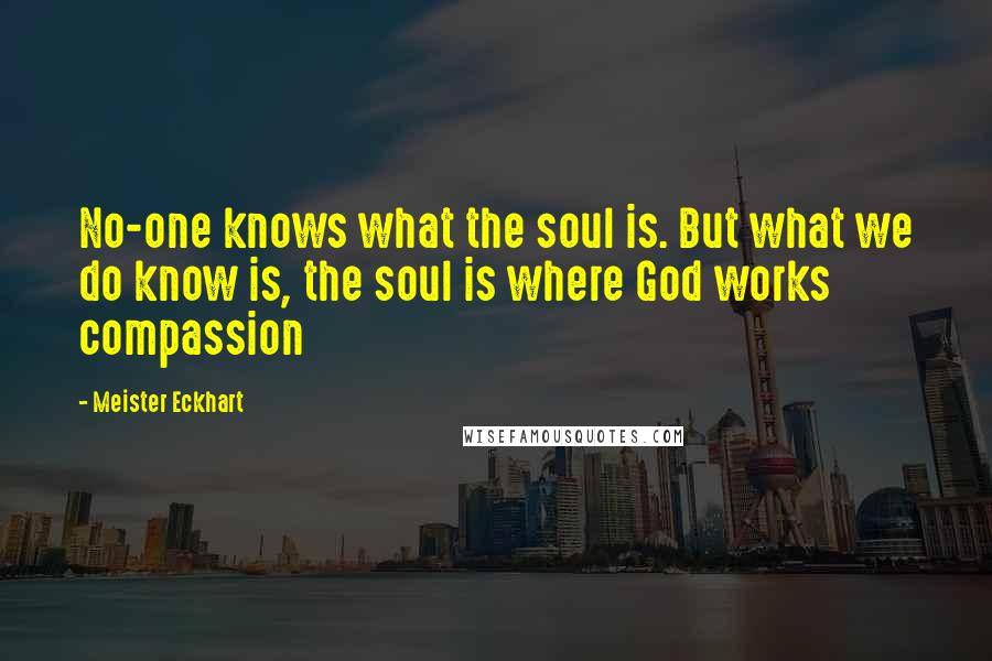 Meister Eckhart Quotes: No-one knows what the soul is. But what we do know is, the soul is where God works compassion