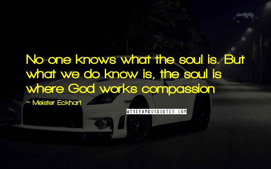 Meister Eckhart Quotes: No-one knows what the soul is. But what we do know is, the soul is where God works compassion