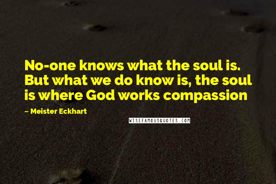 Meister Eckhart Quotes: No-one knows what the soul is. But what we do know is, the soul is where God works compassion