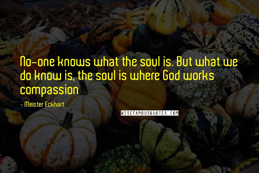 Meister Eckhart Quotes: No-one knows what the soul is. But what we do know is, the soul is where God works compassion