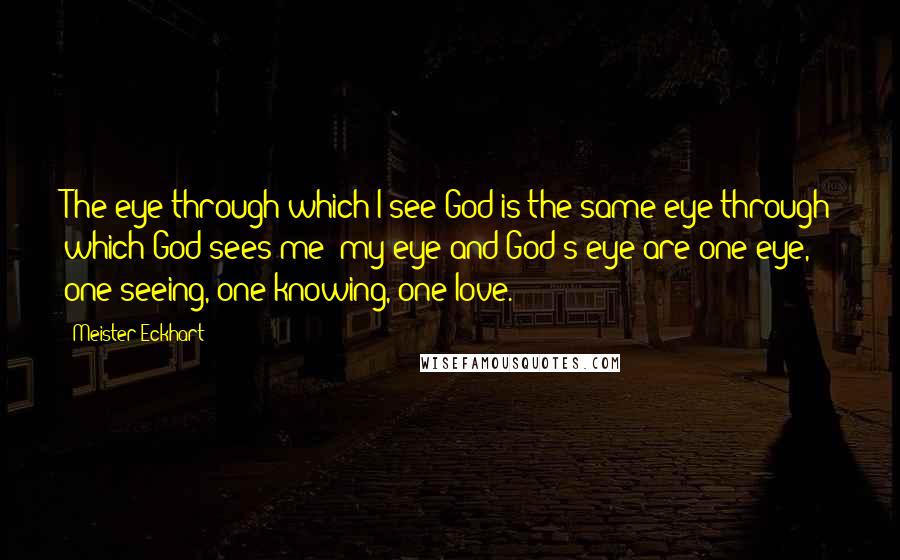 Meister Eckhart Quotes: The eye through which I see God is the same eye through which God sees me; my eye and God's eye are one eye, one seeing, one knowing, one love.