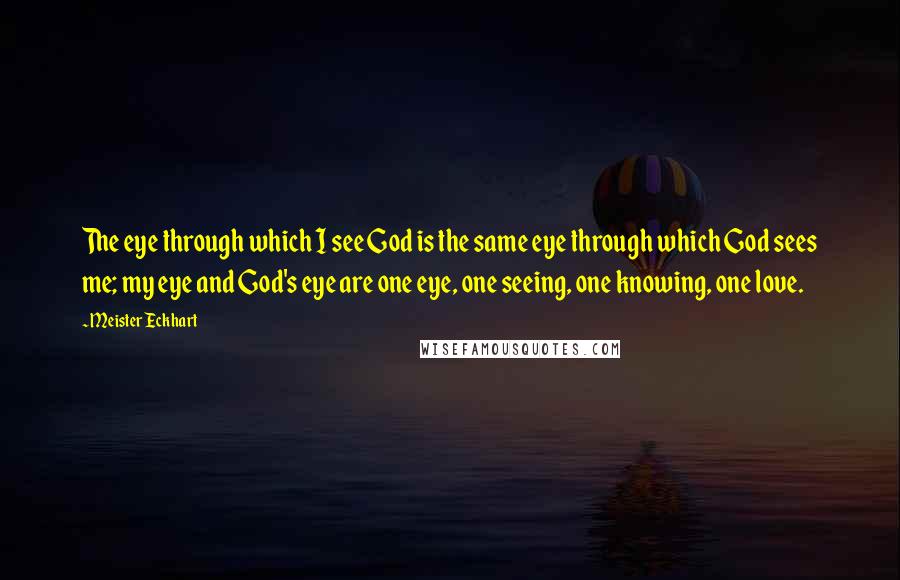 Meister Eckhart Quotes: The eye through which I see God is the same eye through which God sees me; my eye and God's eye are one eye, one seeing, one knowing, one love.