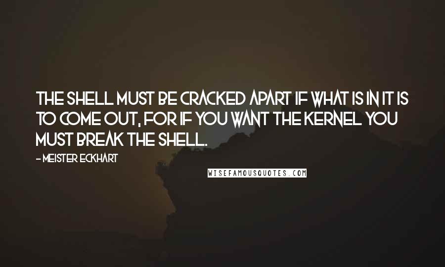 Meister Eckhart Quotes: The shell must be cracked apart if what is in it is to come out, for if you want the kernel you must break the shell.
