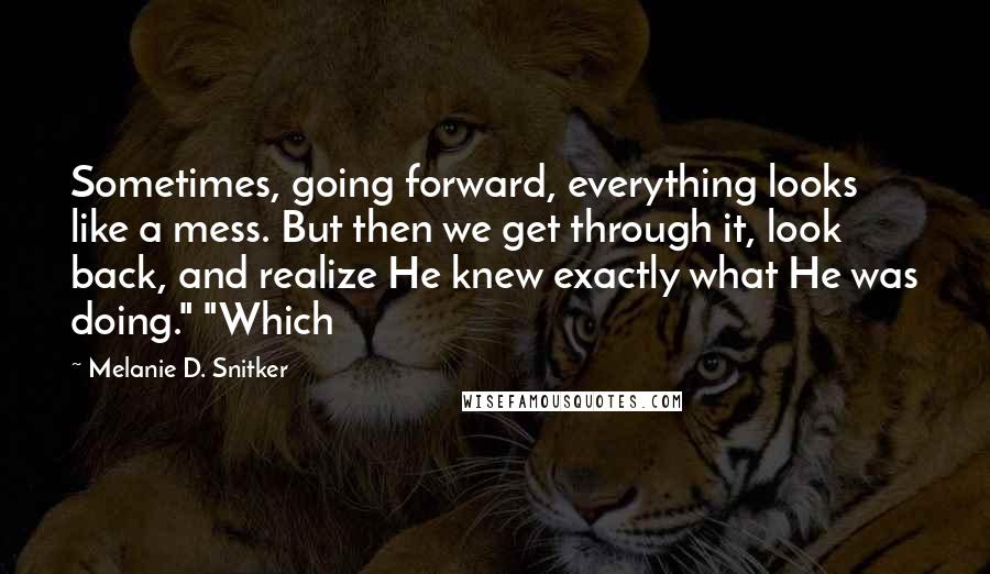 Melanie D. Snitker Quotes: Sometimes, going forward, everything looks like a mess. But then we get through it, look back, and realize He knew exactly what He was doing." "Which