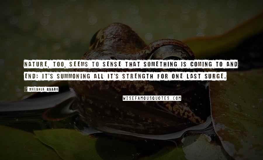 Melanie Raabe Quotes: Nature, too, seems to sense that something is coming to and end; it's summoning all it's strength for one last surge.