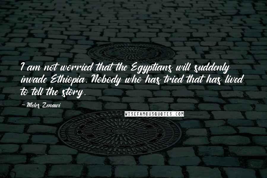 Meles Zenawi Quotes: I am not worried that the Egyptians will suddenly invade Ethiopia. Nobody who has tried that has lived to tell the story.