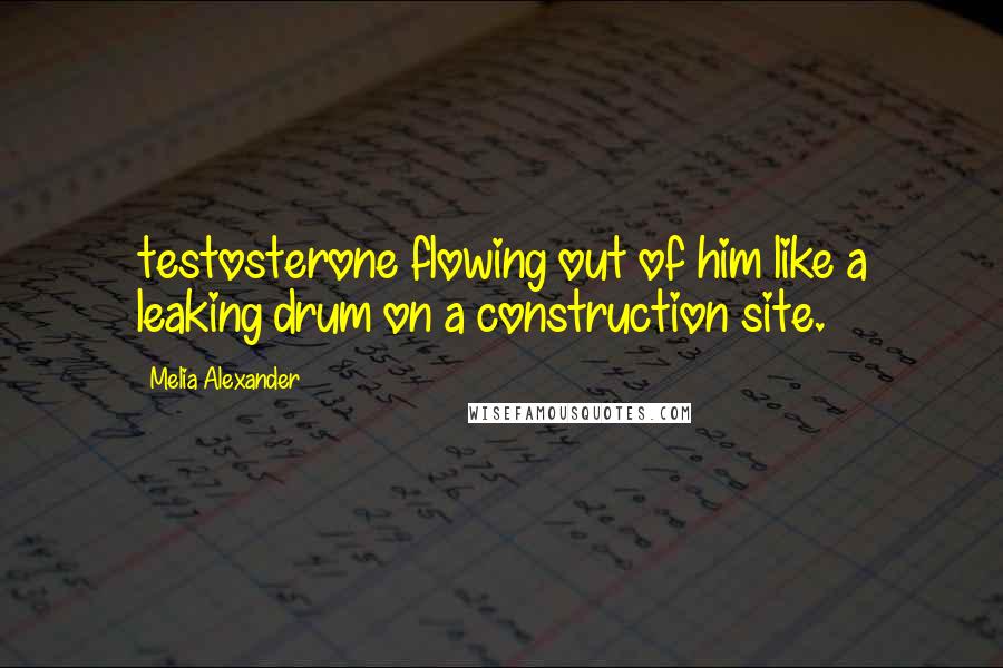 Melia Alexander Quotes: testosterone flowing out of him like a leaking drum on a construction site.