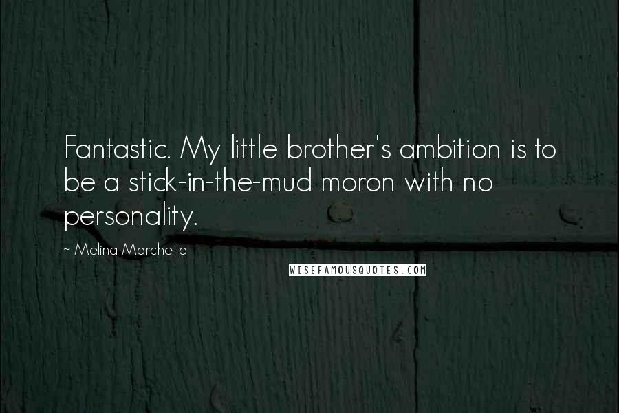 Melina Marchetta Quotes: Fantastic. My little brother's ambition is to be a stick-in-the-mud moron with no personality.