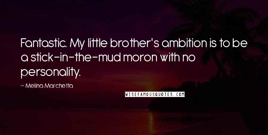 Melina Marchetta Quotes: Fantastic. My little brother's ambition is to be a stick-in-the-mud moron with no personality.