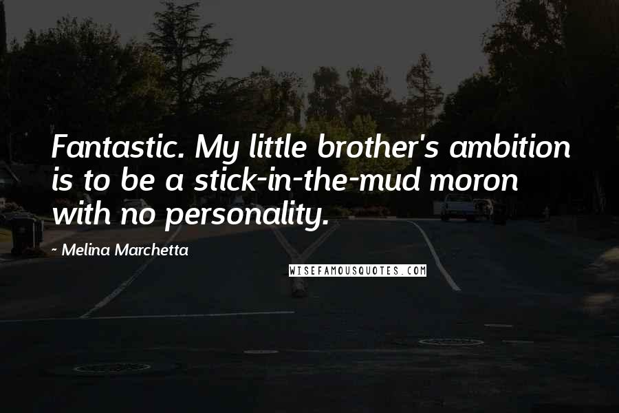 Melina Marchetta Quotes: Fantastic. My little brother's ambition is to be a stick-in-the-mud moron with no personality.