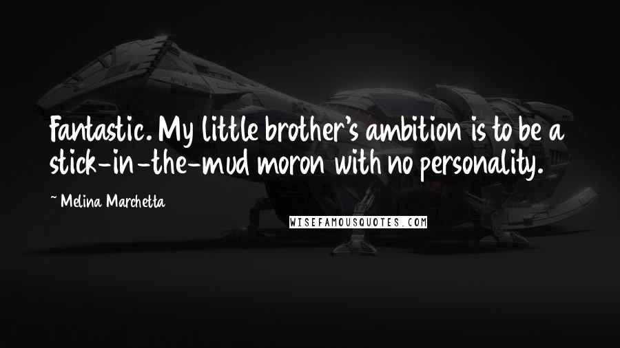 Melina Marchetta Quotes: Fantastic. My little brother's ambition is to be a stick-in-the-mud moron with no personality.