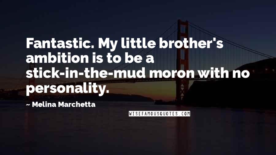 Melina Marchetta Quotes: Fantastic. My little brother's ambition is to be a stick-in-the-mud moron with no personality.