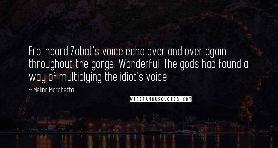 Melina Marchetta Quotes: Froi heard Zabat's voice echo over and over again throughout the gorge. Wonderful. The gods had found a way of multiplying the idiot's voice.