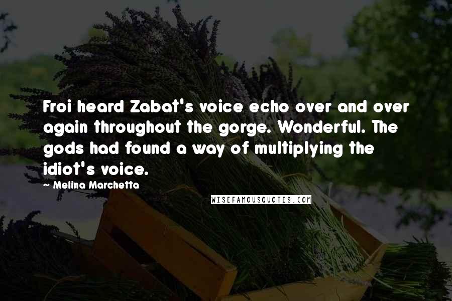 Melina Marchetta Quotes: Froi heard Zabat's voice echo over and over again throughout the gorge. Wonderful. The gods had found a way of multiplying the idiot's voice.