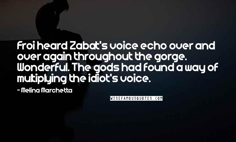 Melina Marchetta Quotes: Froi heard Zabat's voice echo over and over again throughout the gorge. Wonderful. The gods had found a way of multiplying the idiot's voice.