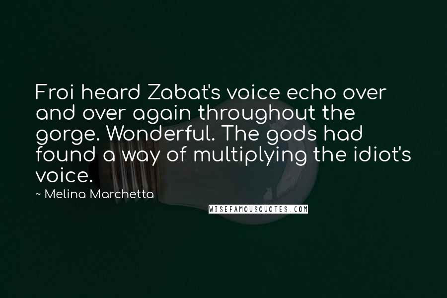 Melina Marchetta Quotes: Froi heard Zabat's voice echo over and over again throughout the gorge. Wonderful. The gods had found a way of multiplying the idiot's voice.