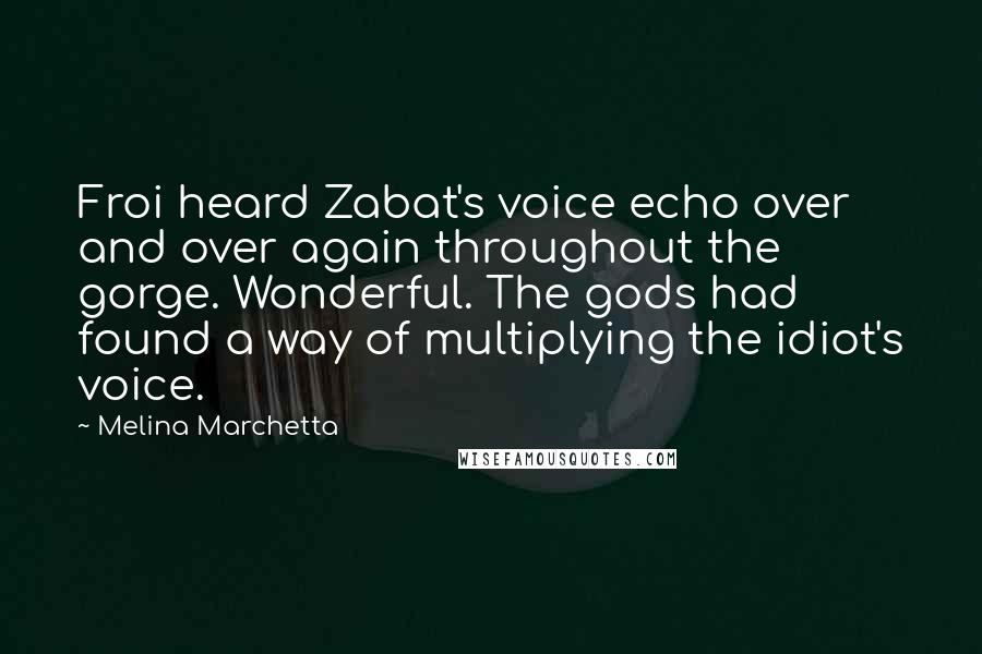 Melina Marchetta Quotes: Froi heard Zabat's voice echo over and over again throughout the gorge. Wonderful. The gods had found a way of multiplying the idiot's voice.