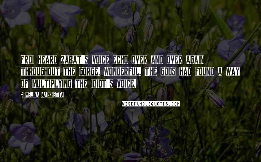 Melina Marchetta Quotes: Froi heard Zabat's voice echo over and over again throughout the gorge. Wonderful. The gods had found a way of multiplying the idiot's voice.