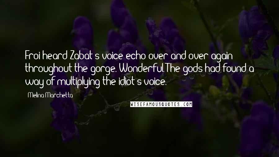 Melina Marchetta Quotes: Froi heard Zabat's voice echo over and over again throughout the gorge. Wonderful. The gods had found a way of multiplying the idiot's voice.