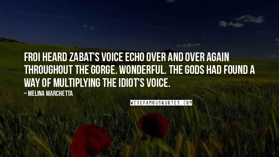 Melina Marchetta Quotes: Froi heard Zabat's voice echo over and over again throughout the gorge. Wonderful. The gods had found a way of multiplying the idiot's voice.