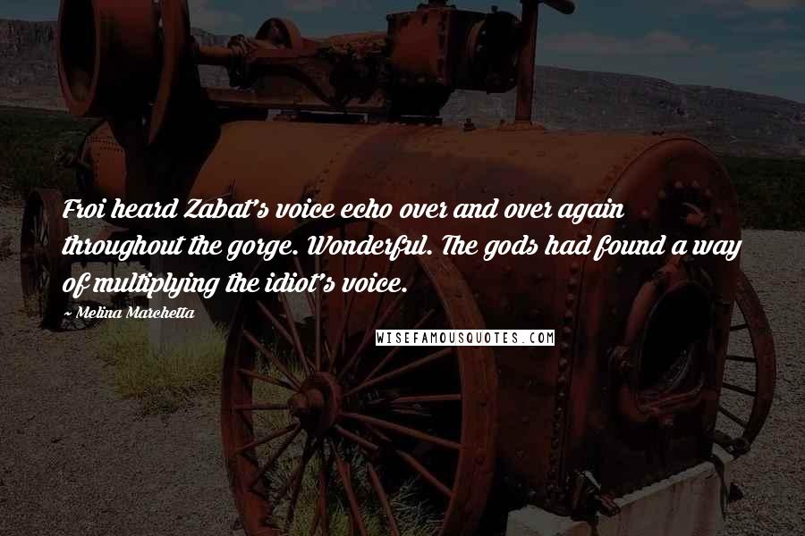 Melina Marchetta Quotes: Froi heard Zabat's voice echo over and over again throughout the gorge. Wonderful. The gods had found a way of multiplying the idiot's voice.