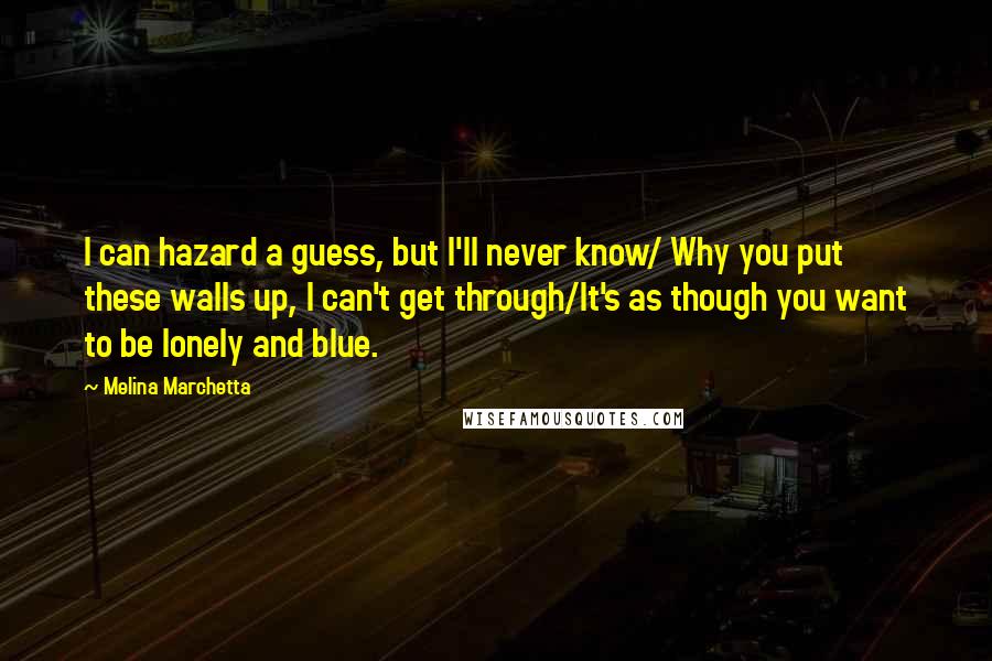 Melina Marchetta Quotes: I can hazard a guess, but I'll never know/ Why you put these walls up, I can't get through/It's as though you want to be lonely and blue.