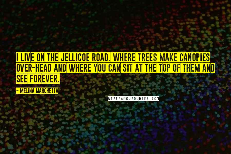 Melina Marchetta Quotes: I live on the Jellicoe Road. Where trees make canopies over-head and where you can sit at the top of them and see forever.