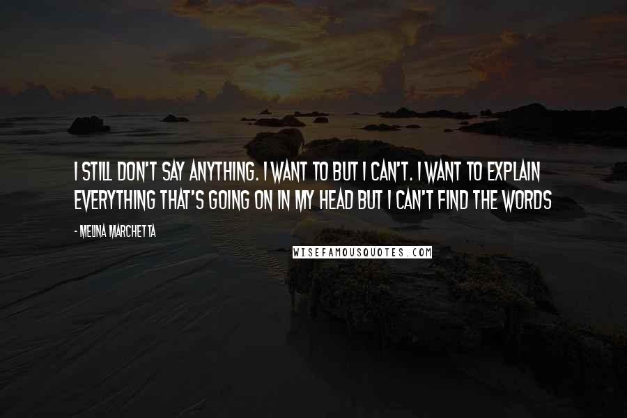 Melina Marchetta Quotes: I still don't say anything. I want to but I can't. I want to explain everything that's going on in my head but I can't find the words