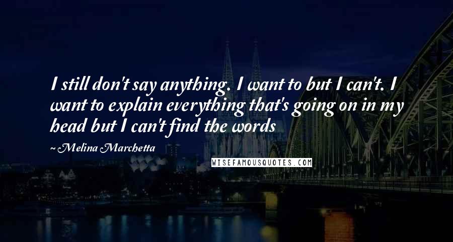 Melina Marchetta Quotes: I still don't say anything. I want to but I can't. I want to explain everything that's going on in my head but I can't find the words
