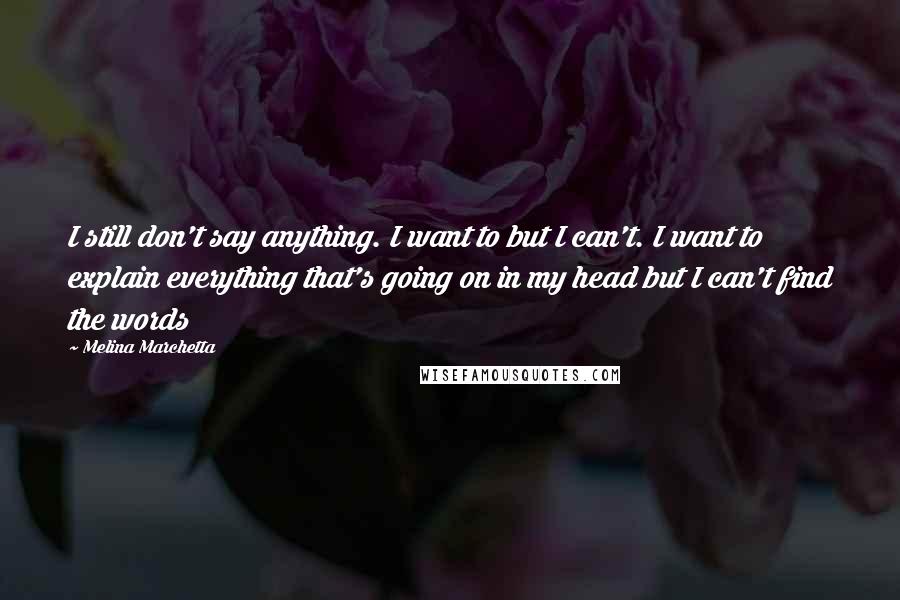 Melina Marchetta Quotes: I still don't say anything. I want to but I can't. I want to explain everything that's going on in my head but I can't find the words