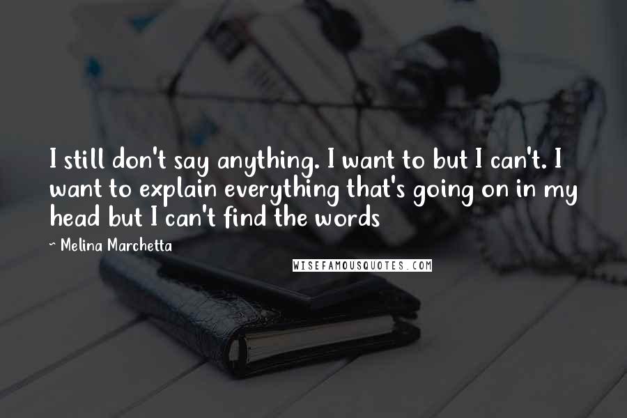Melina Marchetta Quotes: I still don't say anything. I want to but I can't. I want to explain everything that's going on in my head but I can't find the words