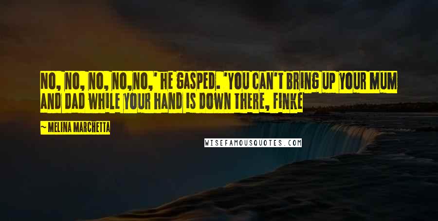 Melina Marchetta Quotes: No, no, no, no,no,' he gasped. 'You can't bring up your mum and dad while your hand is down there, Finke