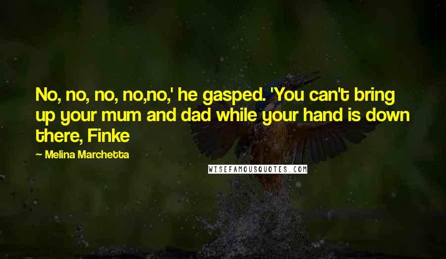 Melina Marchetta Quotes: No, no, no, no,no,' he gasped. 'You can't bring up your mum and dad while your hand is down there, Finke