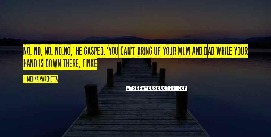 Melina Marchetta Quotes: No, no, no, no,no,' he gasped. 'You can't bring up your mum and dad while your hand is down there, Finke