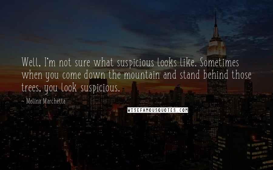 Melina Marchetta Quotes: Well, I'm not sure what suspicious looks like. Sometimes when you come down the mountain and stand behind those trees, you look suspicious.