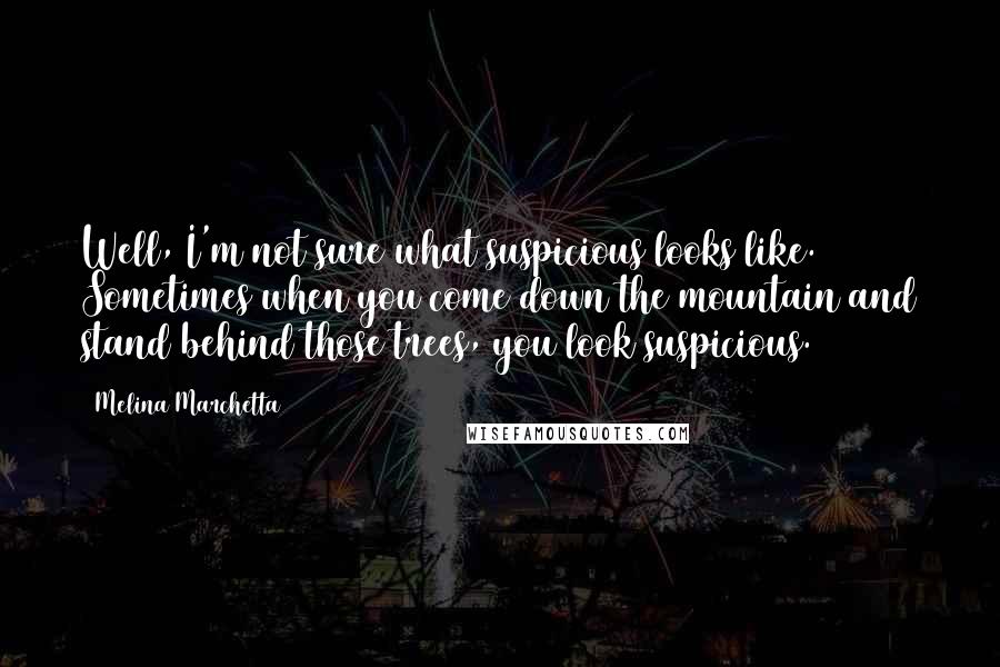 Melina Marchetta Quotes: Well, I'm not sure what suspicious looks like. Sometimes when you come down the mountain and stand behind those trees, you look suspicious.