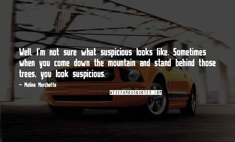 Melina Marchetta Quotes: Well, I'm not sure what suspicious looks like. Sometimes when you come down the mountain and stand behind those trees, you look suspicious.