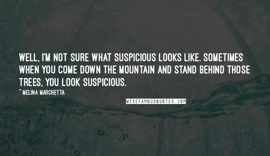 Melina Marchetta Quotes: Well, I'm not sure what suspicious looks like. Sometimes when you come down the mountain and stand behind those trees, you look suspicious.