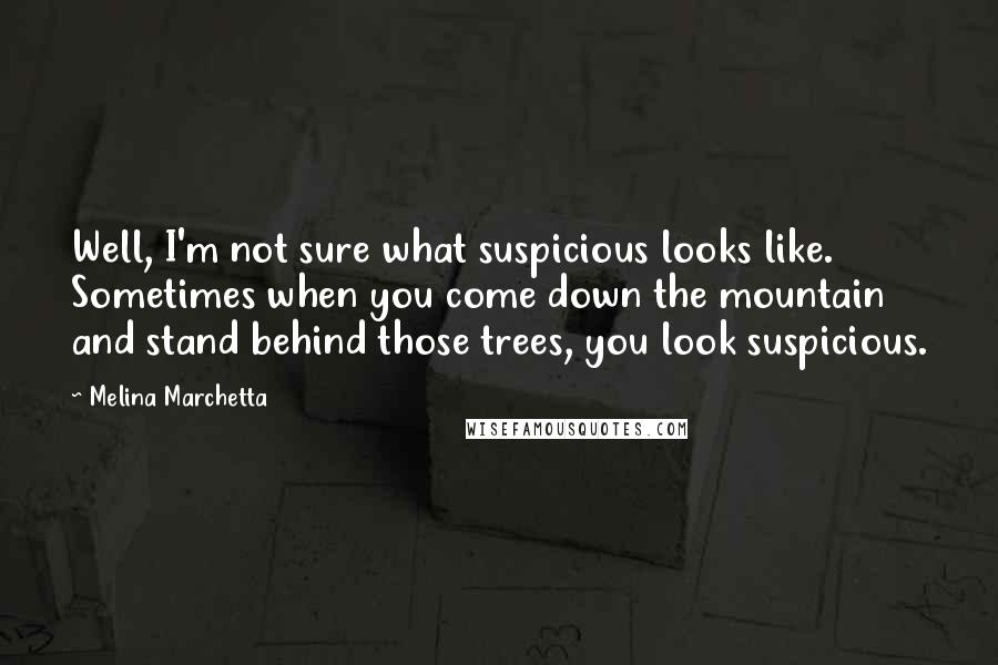 Melina Marchetta Quotes: Well, I'm not sure what suspicious looks like. Sometimes when you come down the mountain and stand behind those trees, you look suspicious.