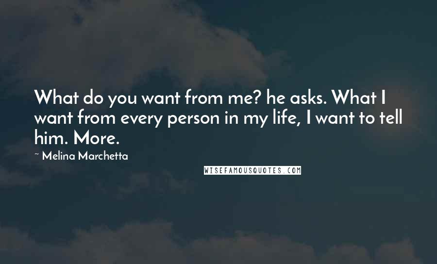 Melina Marchetta Quotes: What do you want from me? he asks. What I want from every person in my life, I want to tell him. More.