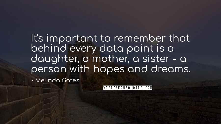 Melinda Gates Quotes: It's important to remember that behind every data point is a daughter, a mother, a sister - a person with hopes and dreams.