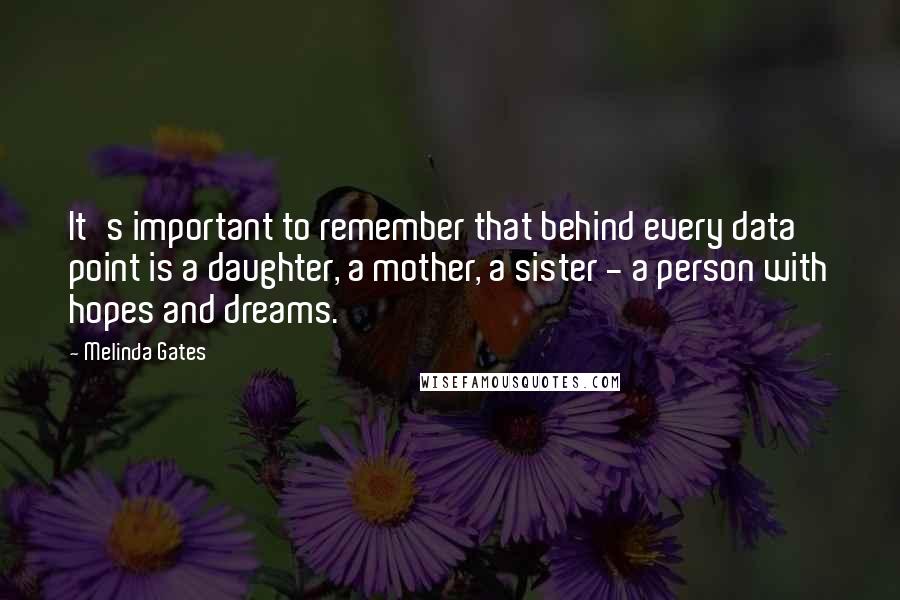 Melinda Gates Quotes: It's important to remember that behind every data point is a daughter, a mother, a sister - a person with hopes and dreams.