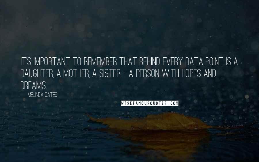 Melinda Gates Quotes: It's important to remember that behind every data point is a daughter, a mother, a sister - a person with hopes and dreams.